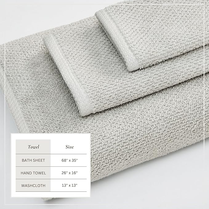 Great Bay Home 100% Cotton 6 Piece Bath Sheet Set - Absorbent, Quick-Drying, Durable Bath Towels for Bathroom Decor - Low-Twist, Two-Ply Fibers (Light Grey)