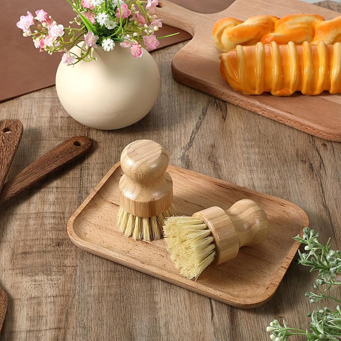 12 Pack Bamboo Dish Scrub Brushes Wooden Scrubbers Set Kitchen Palm Pot Brush Natural Bristle Dish Dishwashing Scrubber for Cleaning Vegetables Pots Pans Sinks Woks