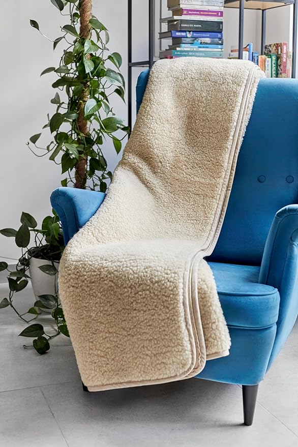 Merino Wool Bedding Blanket/Big Throw Wool Blanket 98" x 79" Beige Blanket Woolmark