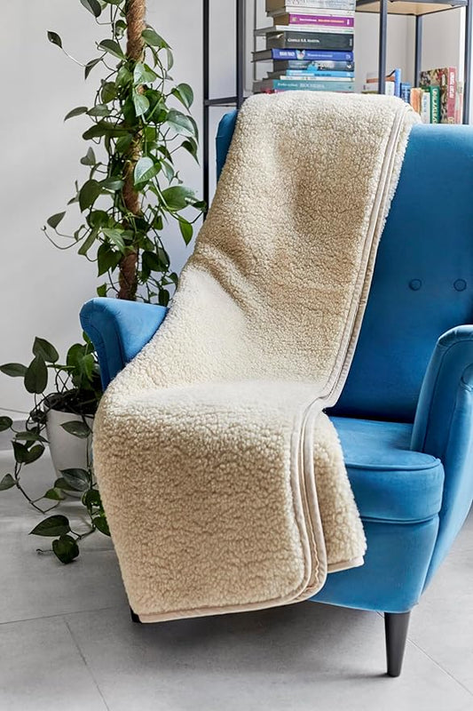 Merino Wool Bedding Blanket/Big Throw Wool Blanket 98" x 79" Beige Blanket Woolmark