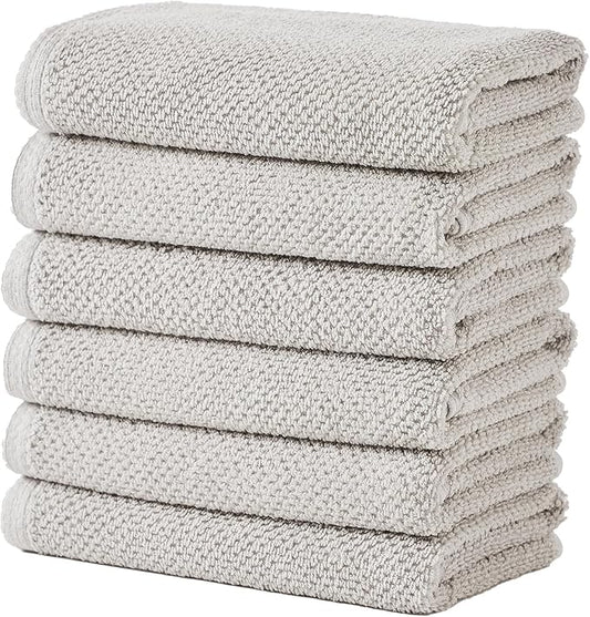 Great Bay Home 100% Cotton 6 Pack 26x16 Hand Towel Set - Absorbent, Quick-Drying, Durable Towels for Bathroom Decor - Low-Twist, Two-Ply Fibers (Light Grey)