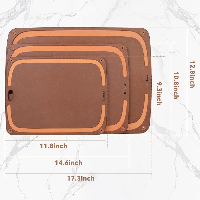 Wood Fiber Cutting Board for Kitchen - Premium Wood Fiber Cutting Board with Juice Groove and Non-slip Feet, Dishwasher Safe, Knife-Friendly Chopping Board for Meat, Bread, Fruit, 17.3”x12.8”, Brown