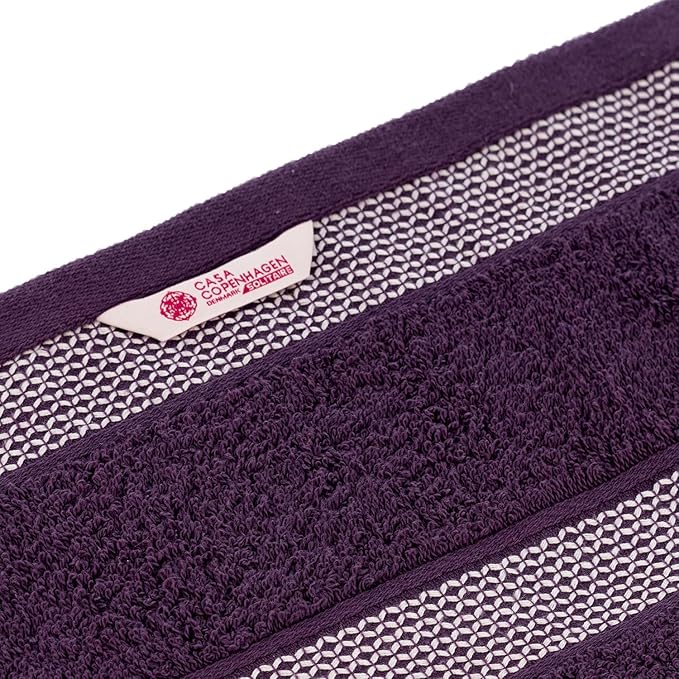 CASA COPENHAGEN Solitaire 6Pcs 100% Egyptian Cotton Large Designer Towels Gift Set- Black - Purple, 2Bath 2Hand 2Washcloths, Bath Towels for Bathroom (Box Pack, Gift Set for Women & Men)