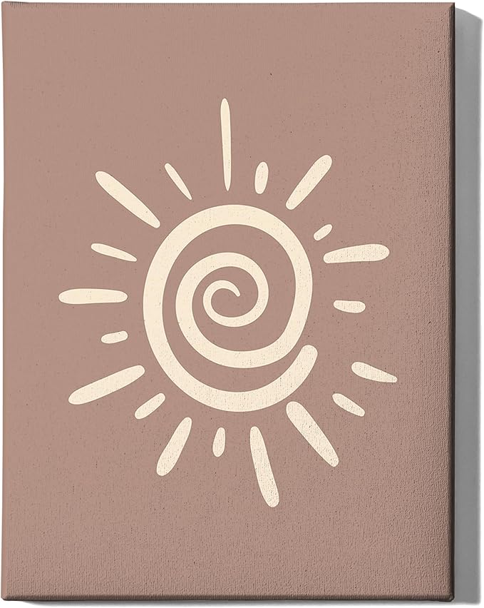 Abstract Spiral Sun Wrapped Canvas Wall Art Swirl Sunburst Print Earth Tones Terracotta 12x16 Inch Gallery Stretched Modern Nature Home Art