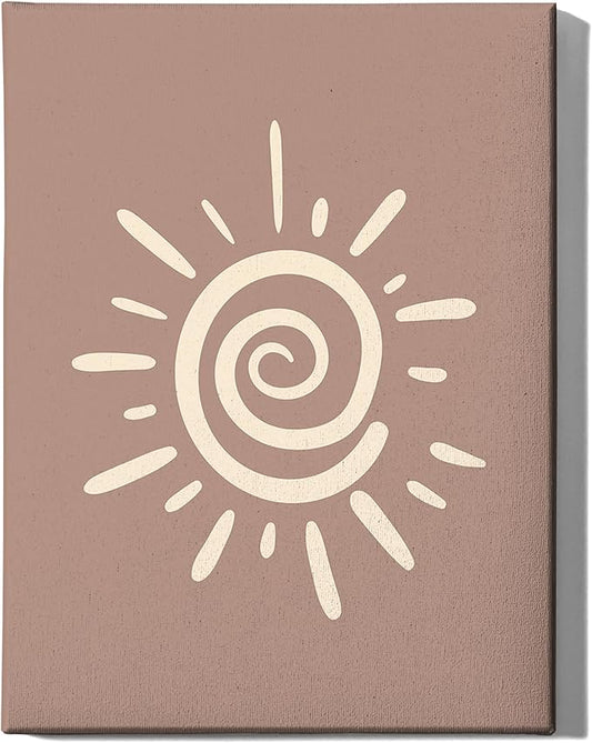 Abstract Spiral Sun Wrapped Canvas Wall Art Swirl Sunburst Print Earth Tones Terracotta 12x16 Inch Gallery Stretched Modern Nature Home Art