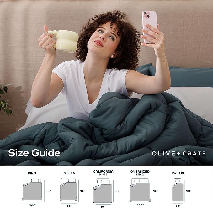 Olive + Crate Cooling Down Alternative Comforter - Hypoallergenic Queen Size Duvet Insert Lightweight - All Seasons Plush Design Bamboo Comforter - 100% Bamboo Viscose Outer Cover, Basalt Blue 88"x90"
