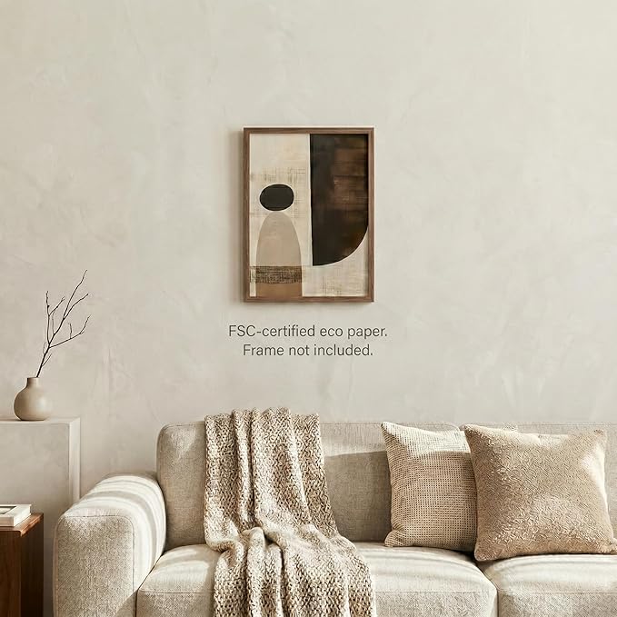 Moonow7 Earthy Geometric Wall Art Poster, Neutral Abstract Print for Living Room, Bedroom, Office, Entryway, Modern Minimalist Home Accent, Contemporary Decoration, Unframed Size 40x50 cm / 16x20″