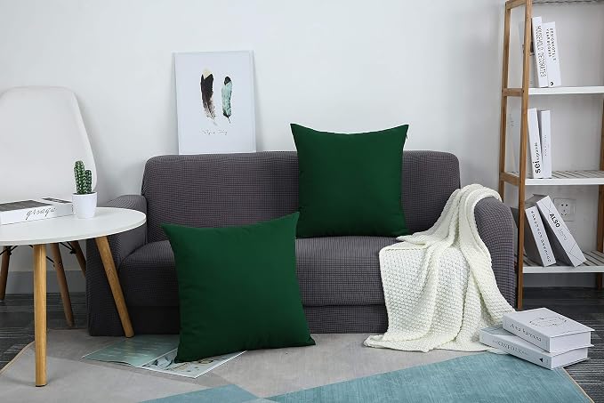 TangDepot Handmade Decorative Solid 100% Cotton Canvas Throw Pillow Covers/Cushion Covers, 45 Colors Available - (20" x20" , Deep Green, 2 Count (Pack of 1)) | 100% cotton, same-color zip, machine wash & air dry. For living room, bedroom, office, car. ...