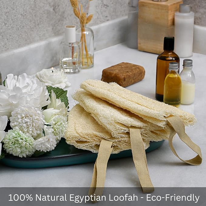 2 Natural Egyptian Loofahs Exfoliating Scrubber for Shower, Natural Loofah Sponge Body Scrubber, Deep Clean & Invigorate Your Skin, for Men and Women