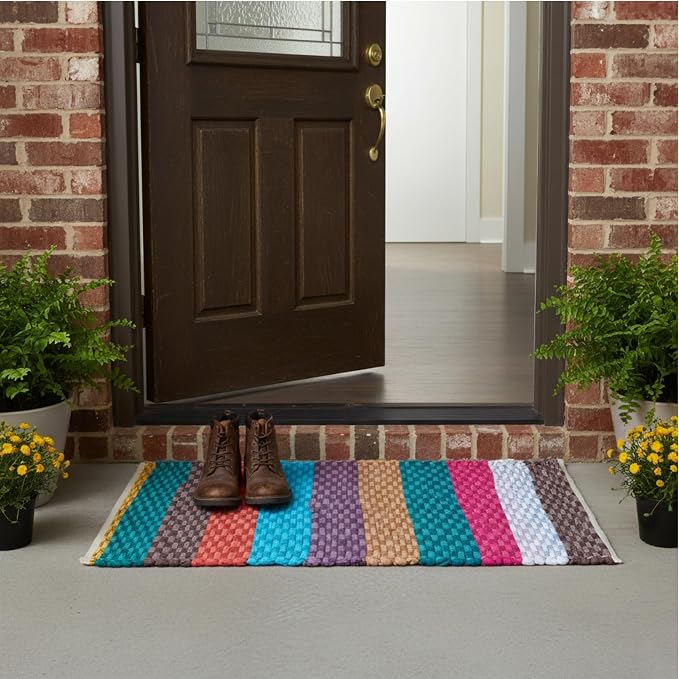 Cotton Chindi Rag Rugs Reversible, Multicolor ASSORTED Throw Rugs – Boho, Farmhouse, Rustic Style – Made from Natural Recycled Yarn – Ideal for Living Room, Study, or Den – Great Home Décor Gift