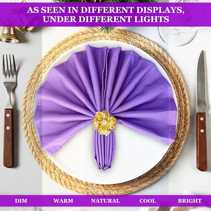 SuperO Set of 120 Cloth Napkins 17 x 17 Inch, Polyester Solid Washable Dinner Napkins with Hemmed Edges,Great for Restaurant, Wedding and Party(Purple)