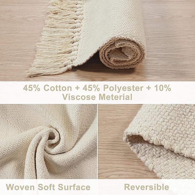 Collive Long Hallway Runner - 2.6' x 10', Washable Indoor Entryway Rug, White/Beige Braided Woven Kitchen Rug for Laundry Room Bedroom Doorway