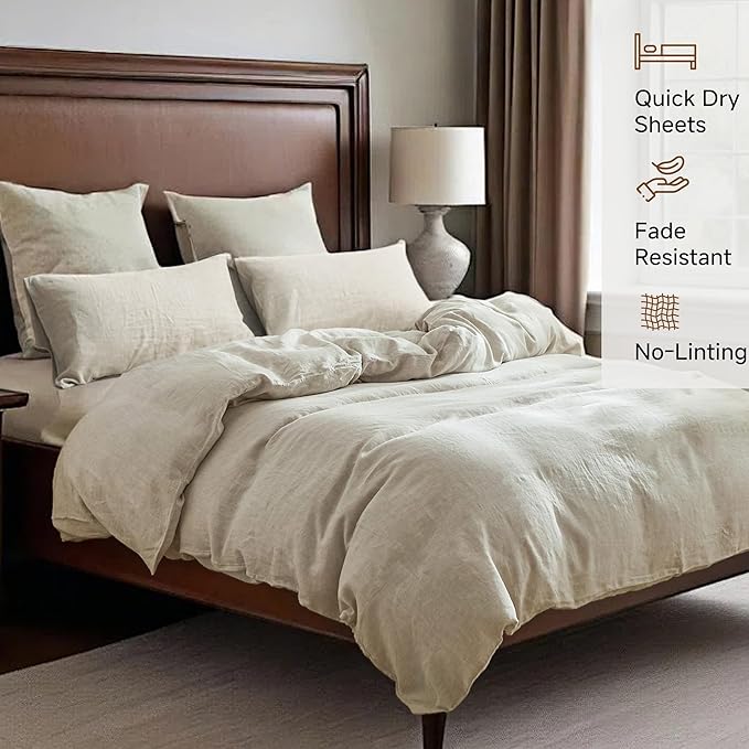 100% Linen Duvet Cover Set, 3 PCS Natural French Flax Linen Duvet Cover King Size, Breathable Soft Comfy Linen Bedding Comforter Cover with 2 Pillowcases(Linen, 104" x 92")