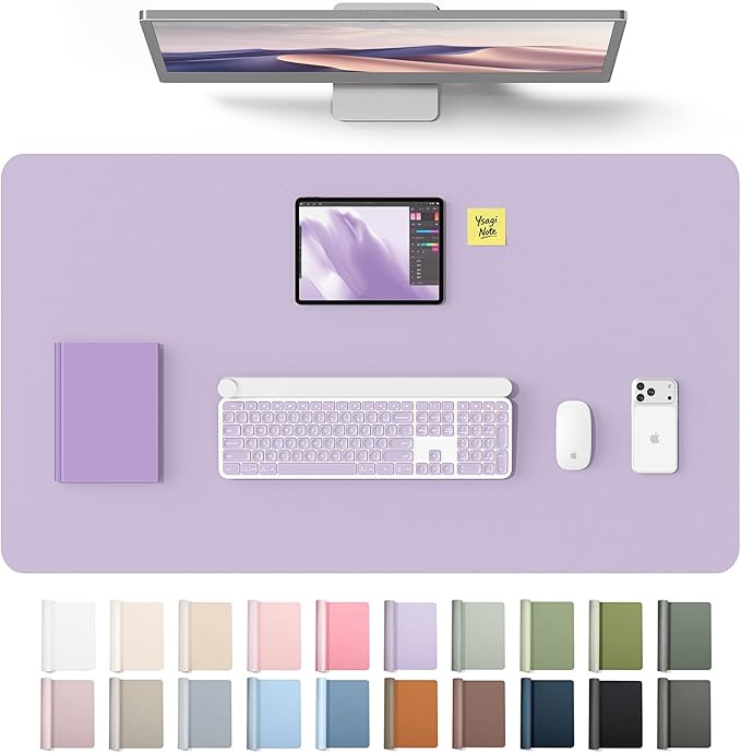 YSAGi Leather Desk Protector, Office Mat, Large Mouse Mat, Non-Slip PU Leather Blotter, Laptop Desk Mat, Waterproof Writing Pad for Office and Home(Light Purple, 40" x 24")