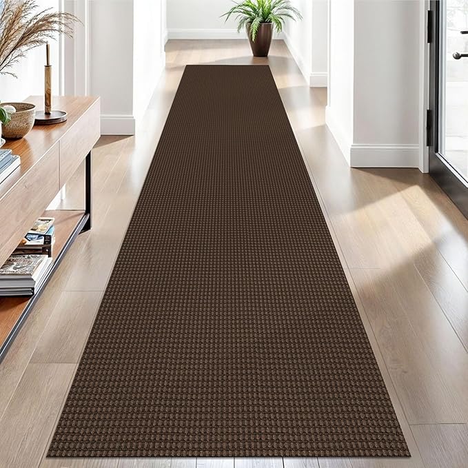 EARTHALL Woven Runner Rug 2.6x10 Ft Washable Runners for Hallways Long Non Slip Rubber Backed Kitchen Runner Braided Indoor Floor Carpet Runners for Entryway, Hallway, Kitchen, Brown