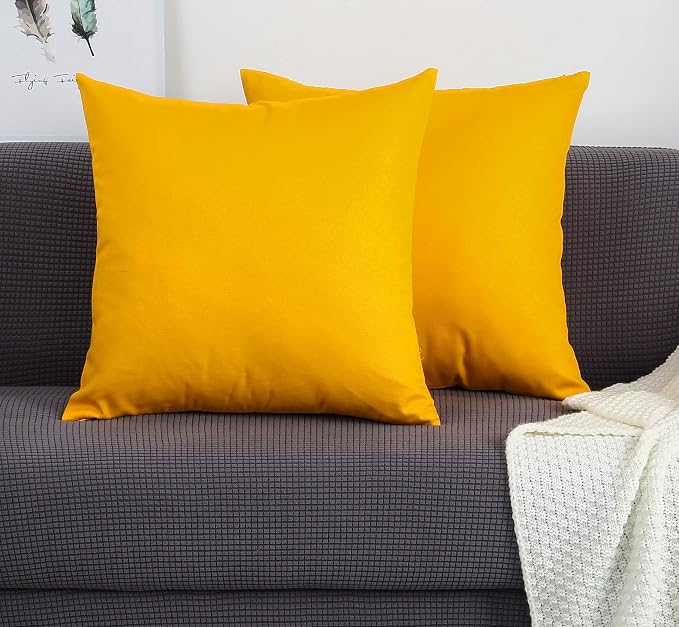 TangDepot Handmade Decorative Solid 100% Cotton Canvas Throw Pillow Cover/Pillow Sham, (12 INCH x 12 INCH, Gold Yellow, 1 Count (Pack of 1)) | 100% cotton, same-color zip, machine wash & air dry. For living room, bedroom, office, car. 42 colors, 28 siz...