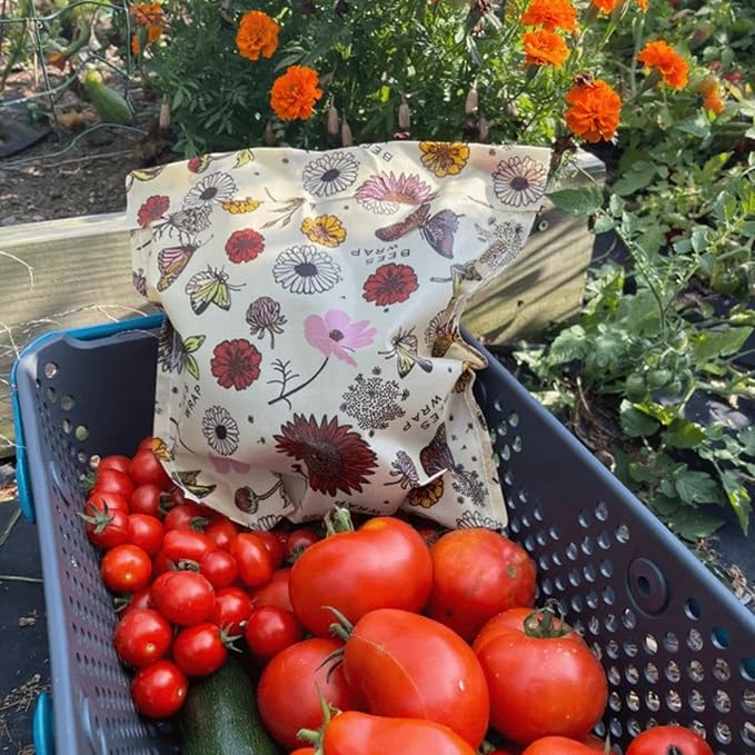 Bee's Wrap Beeswax Wraps for Food - 2 Meadow Magic Produce Bags - Made in USA Reusable & Organic Food Wraps & Reusable Sandwich Bags - Plastic Free Eco-Friendly Alternative to Aluminum Foil