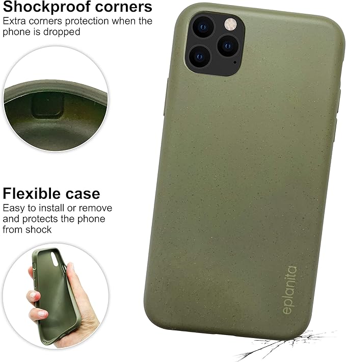 eplanita Eco Mobile Phone Case Compatible with iPhone 11 Pro, Plant Fiber, Drop Protection Cover, Durable and Sustainable (for iPhone 11 Pro, Khaki)