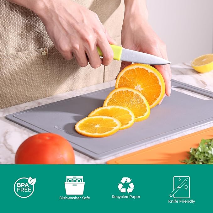 Linoroso Flexible Kitchen Cutting Board - Made from BPA Free Material - Cutting Mark Prevention, 10x14 Inches, Non-Slip Design - Easy-Care Kitchen Essential, Ultimate Gray