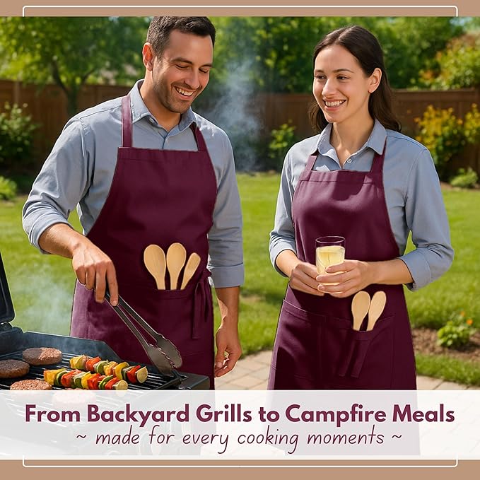 Native Fab Kitchen Apron 2 Pack - 100% Cotton Adjustable, Durable Apron with Pockets, Perfect for Cooking, Baking, Grilling