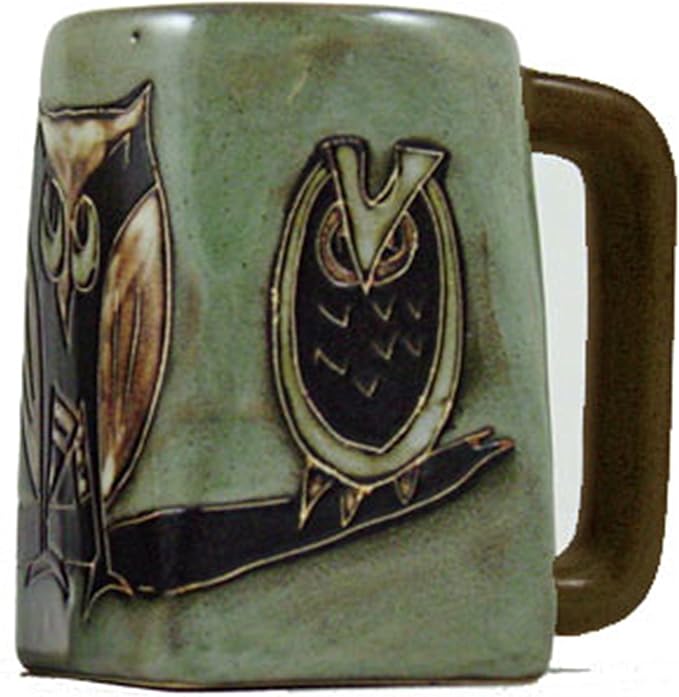 One (1) MARA STONEWARE COLLECTION - 12 Ounce Coffee Cup Collectible Square Bottom Mug - Owl Bird Design