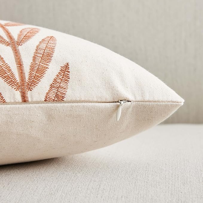 100% Cotton Farmhouse Leaves Throw Pillow Covers Set of 2, 18x18 Inch Terracota Pastoral Decorative Print Cushion Covers for Sofa Bed Living Room Home Decor