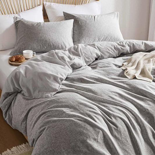 Hyde Lane Linen Duvet Cover Set King Size, 3Pcs Textured French Flax Linen Cotton Blend Bedding Set, Natural and Organic, Soft and Breathable, with 2 Pillow Shams, 104"x90", Grey