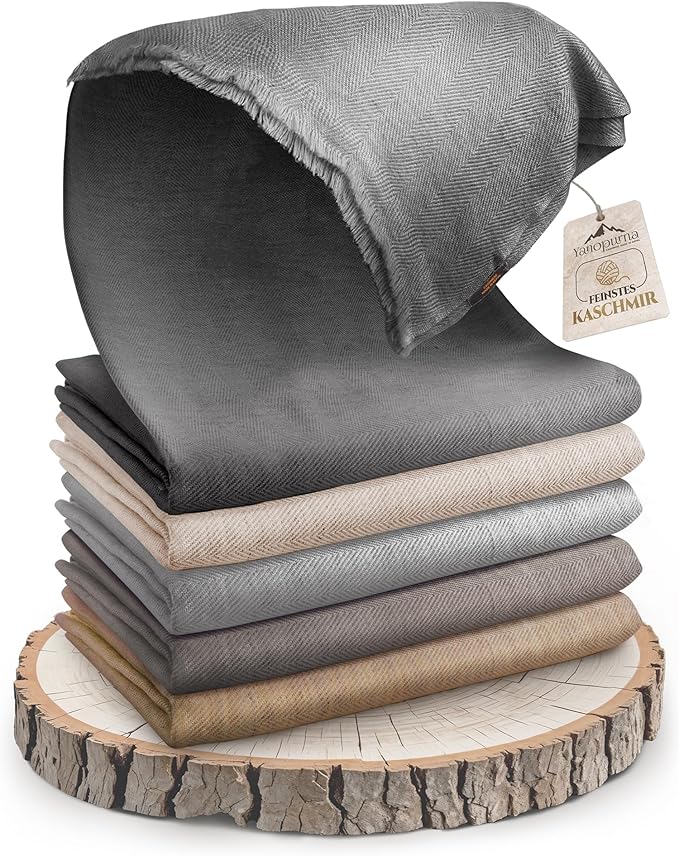 Cashmere Blanket – Hand Woven 100% Pure Wool Throw Blanket, 135 x 270 cm – Fine Herringbone Pattern Cozy, and Soft Blanket for Bed, Sofa, or Couch - Made in Nepal