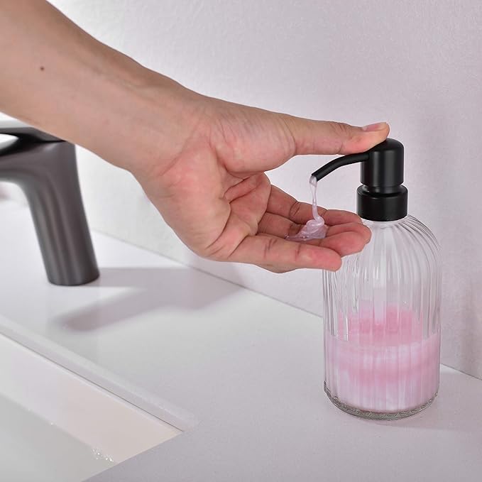 Matte Black Dish Kitchen Soap Dispenser, Bathroom Liquid Soap Dispenser with Rustproof Stainless Steel Pump, 16 Oz Glass Bottle,2 Packs