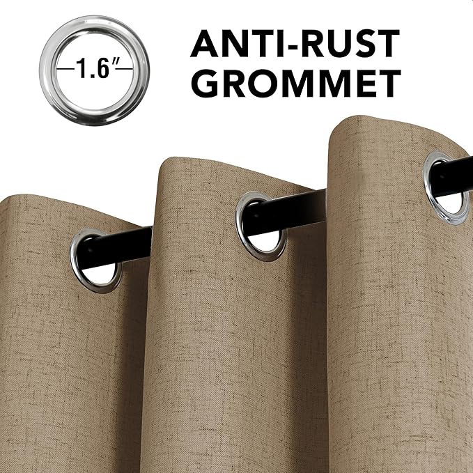 H.VERSAILTEX Linen Curtains 100% Blackout Curtains for Bedroom 90 inch Long Full Light Blocking Nature Linen Blended Window Curtains for Living Room Nickel Grommet (2 Panels, Heathered Macchiato)