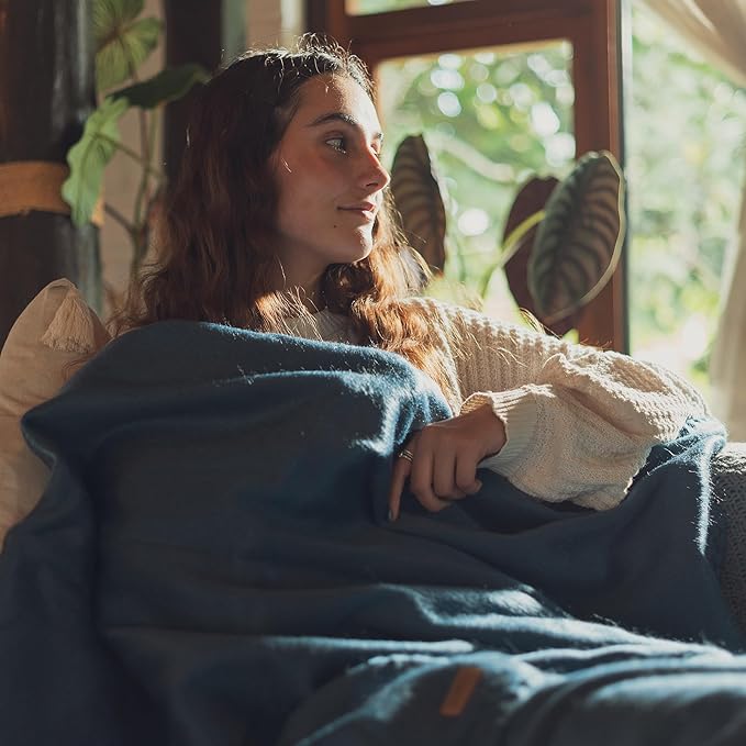 Alpaca Wool Throw Blanket | Ultra Soft, Lightweight, Warm, Breathable, Non-Itchy | Classic, Elegant-Minimalist Design for Bed, Couch, Travel, or Gift | 64" L x 45" W (Violet Blue)
