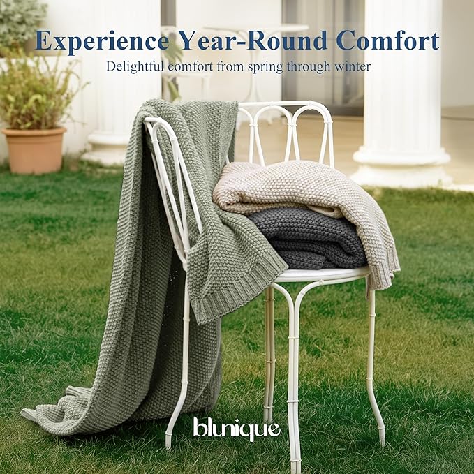 100% Cotton Cable Knit Throw Blanket, Lightweight Soft Knit Blanket for Sofa Couch Bed, Breathable All-Season Throw, Cozy Decorative Blanket, 50 x 60 Inch,Sage