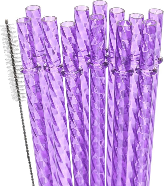 Dakoufish 12 Inch Reusable Clear Plastic Swirl Drinking Straws for 30 oz & 40 oz Jars/Tumblers,Set of 12 Pcs Replacement Crystal Purple Straws with Cleaning Brush (12inch,Purple)