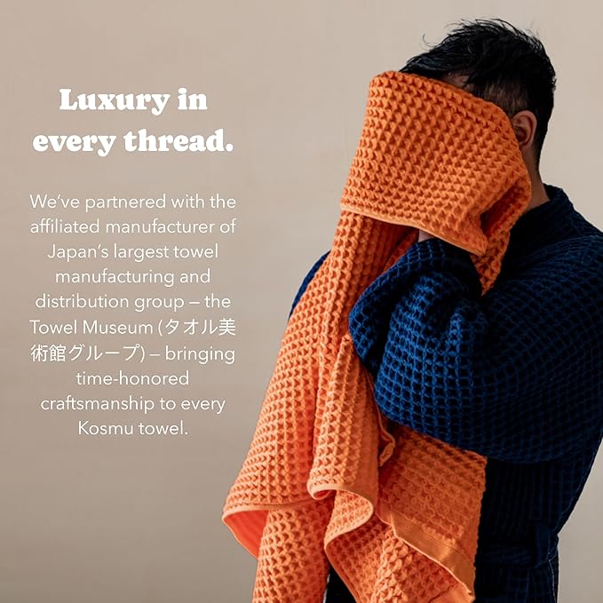 Luxury Organic Japanese Cotton Waffle Bath Towel | Thick, Absorbent, Quick Dry Bathroom Towels for Shower, Sauna, Onsen| Hotel & Spa Quality, Gift-Ready (Coral Orange, Bath Towel, 55" x 34")