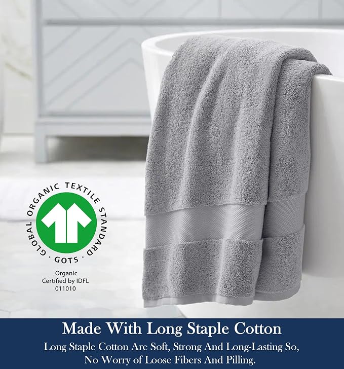 Organic Cotton Luxuriously Plush Bath Sheet | GOTS & Oeko-TEX Certified | Premium Hotel Quality Towels | Feather Touch Technology| 650 GSM Long Staple|Soft, Quick Dry & Ultra-Absorbent 36"x70"