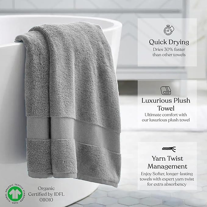 100% Organic Cotton Towels 650 GSM Plush Feather Touch Quick Dry Bath Sheet, Pack of 2 GOTS Certified, Oeko-Tex Green Certified, Organic Cotton Bath Sheet, 36"X70"