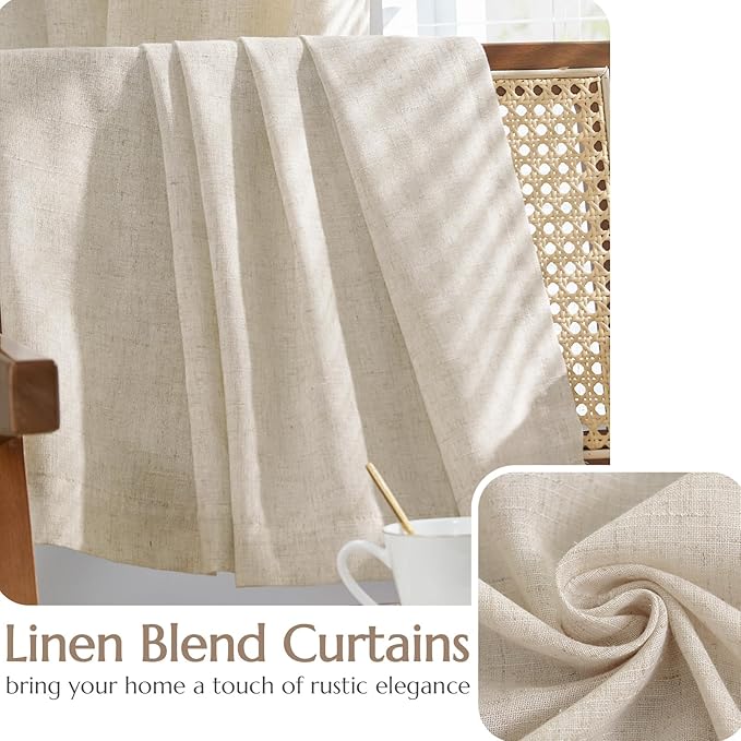 jinchan Linen Blend Curtains for Living Room 84 Inches Length 2 Panels Natural Window Treatment for Sliding Glass Doors, Farmhouse 50 Inches Wide Drapes Rod Pocket Back Tab (50W x 84L, Ecru)