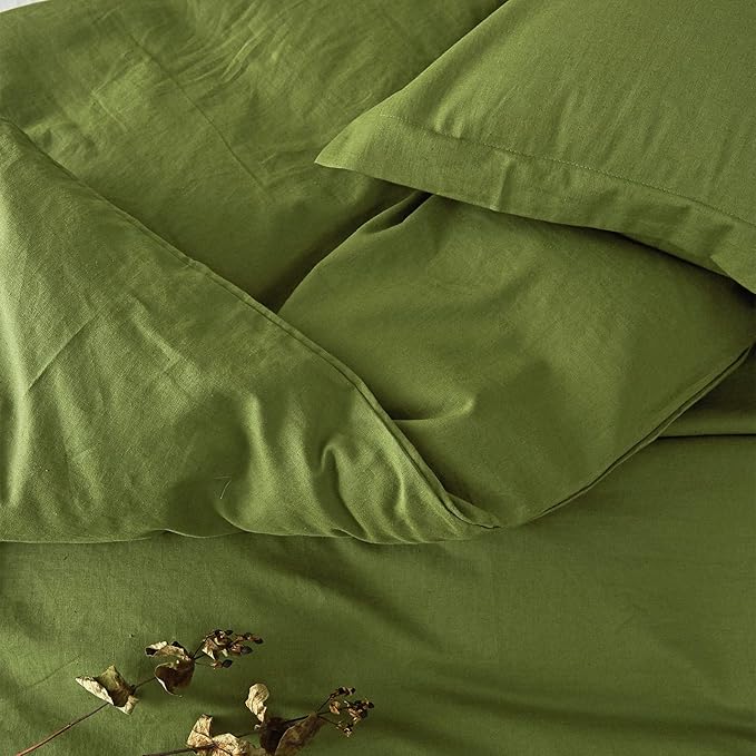 Simple&Opulence French Linen Duvet Cover Set 88" x 92"- 3 Pieces (1 Comforter Cover,2 Pillowcases)- Natural Flax Cotton Blend-Solid Color Breathable Farmhouse Bedding-Forest Green, Queen
