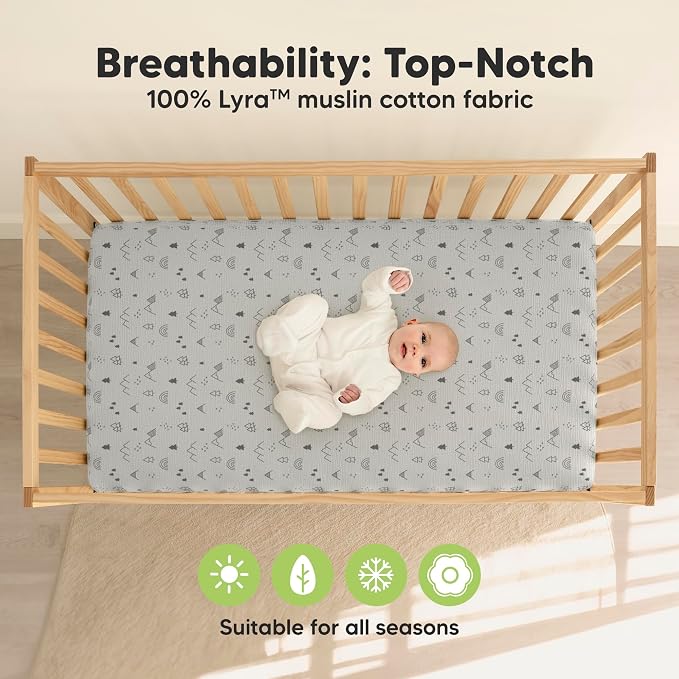 KeaBabies 2-Pack Muslin Crib Sheets for Boys, Girls - 100% Organic Cotton Fitted Baby Crib Mattress Sheet, Soft Breathable Standard Toddler Bed Cover Bedding Set, Neutral, Durable 52x28 (Woodland)