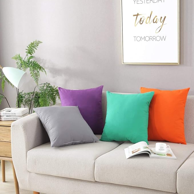 TAOSON 100% Cotton Canvas Home Decorative Square Throw Pillow Cover Cushion Covers Pillowcase, Home Decor Decorations for Sofa Couch Bed Chair 26 x 26 Inch / 65 x 65 cm White