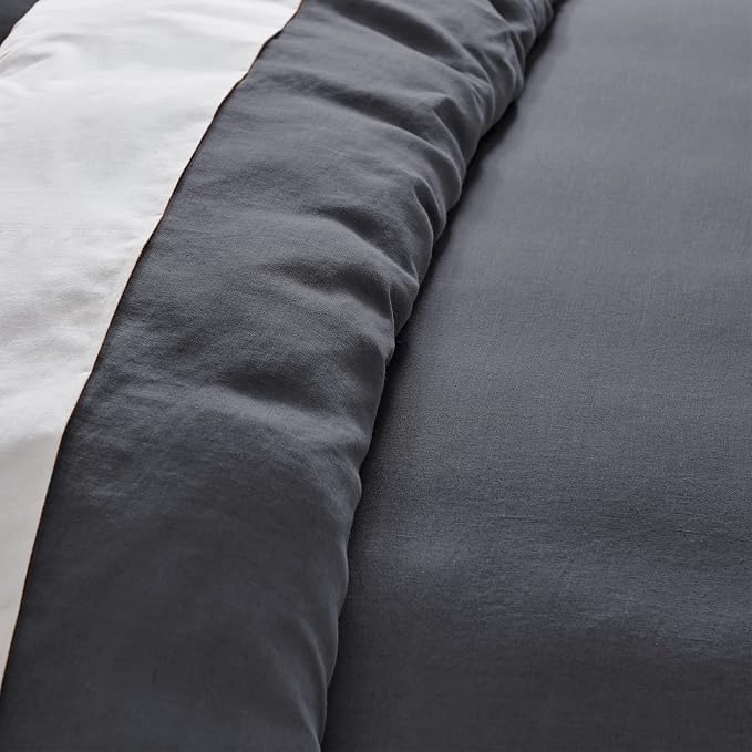 Levtex Home - 100% French Flax Linen - Full/Queen Duvet Cover - French Flax Washed Linen - Charcoal - Duvet Cover Size (90x94in.)