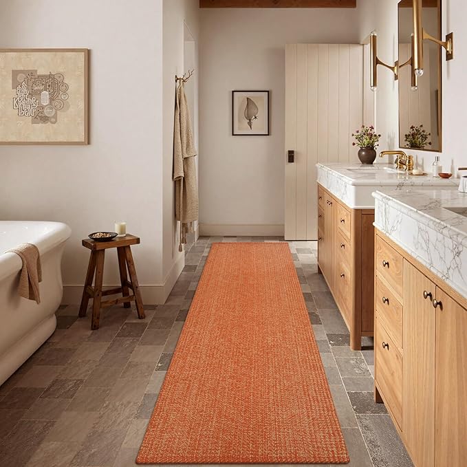 LEEVAN Hallway Runner Rug 2.6' x 8', Terra Braided Kitchen Runner Rug, Washable Woven Reverisible Bathroom Runners, Farmhouse Entryway Rugs, Low-Profile Floor Carpet for Doorway/Laundry Room/Bedroom