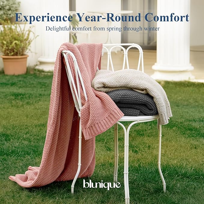 100% Cotton Cable Knit Throw Blanket, Lightweight Soft Knit Blanket for Sofa Couch Bed, Breathable All-Season Throw, Cozy Decorative Blanket, 50 x 60 Inch,Grey