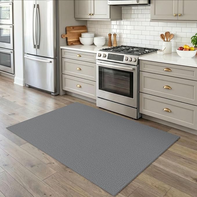 EARTHALL Washable Area Rug 4x5 Ft Non Slip Rugs for Entryway Braided Throw Rugs Bedroom Carpet Cotton Entry Rug Woven Floor Rug for Bedroom Dining Room Living Room, Charcoal Gray