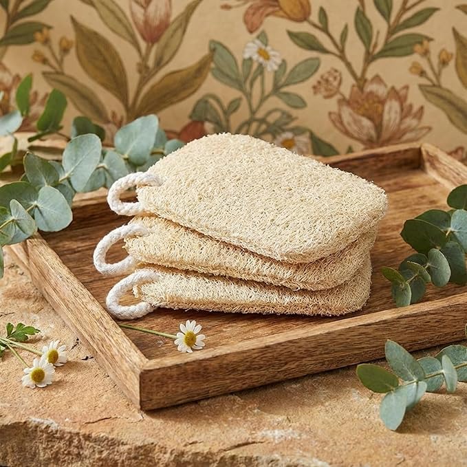 10 Pcs Natural Loofah Sponge Set, Dye-Free, Loofah Sponge for Dishwashing, Loofa for Women and Men Body Scrubber, Bath Exfoliator for Glowing Skin