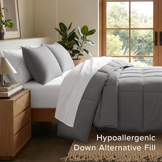 Bare Home Comforter Set - Oversized Queen Size - Ultra-Soft - Goose Down Alternative - Premium 1800 Series - All Season Warmth (Oversized Queen, Grey)