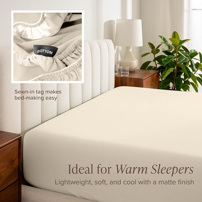 Bare Home 100% Organic Cotton Queen Sheet Set - Crisp Percale Weave - Lightweight & Breathable - Bedding Sheets & Pillowcases (Queen, Sand)