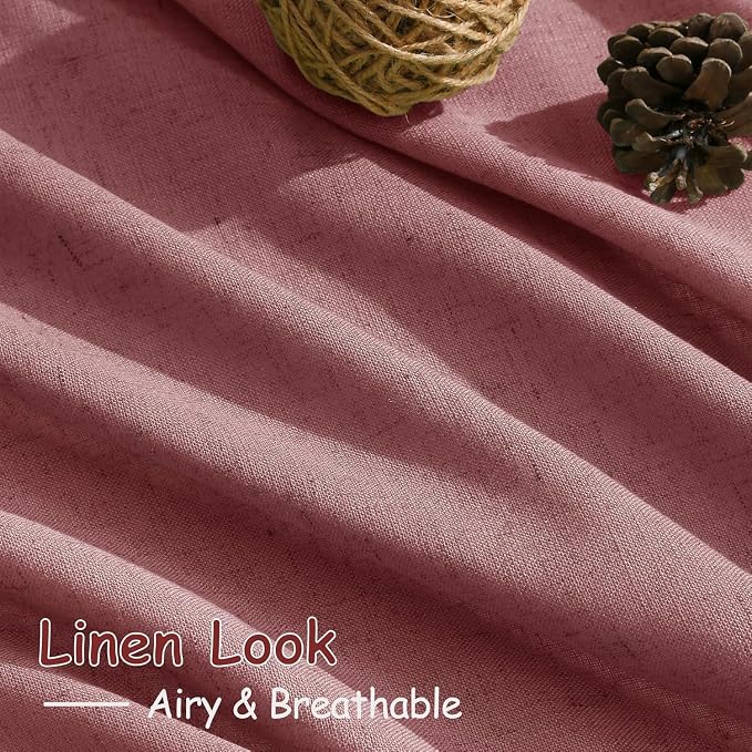 Canyon Rose Linen Curtains 80 Inch Length for Living Room Light Filtering Semi Sheer Curtain Back Tab Modern Farmhouse Decor Elegant Luxury Boho Girl Drapes for Bedroom Dinner Room 52x80, 2 Panels