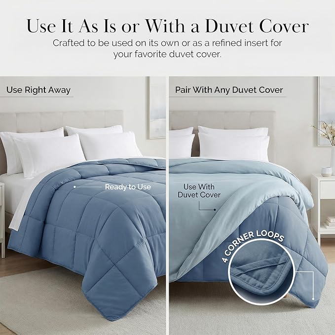 Southshore Fine Living, Inc. Queen Comforter, Full Size Bedding Comforters, Fluffy Down Alternative Blue Comforter, Queen Size/Full, Pet Hair Resistant Bedding, Machine Washable, Coronet Blue