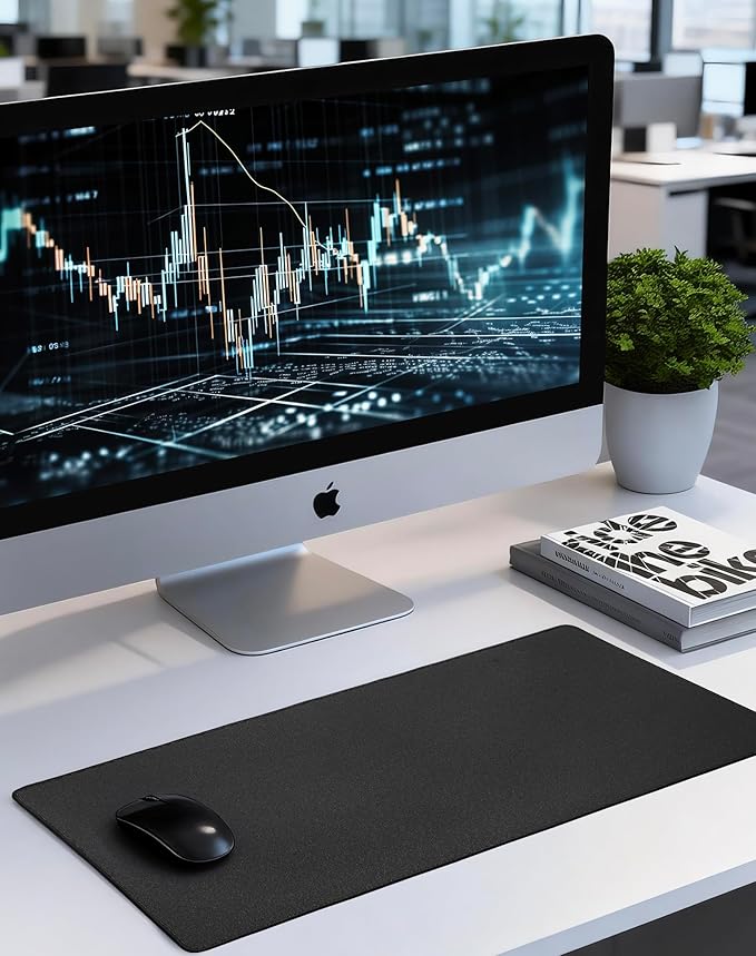 ALOANES Black Waterproof Desk Mat, Large, with Extended Mouse Mat, Office Desk Protector with Anti-Slip Base, Stitched Edge, Grain Jacquard Surface, Perfect for Gamer, Home, XL,11.81''x27.56''x0.12'